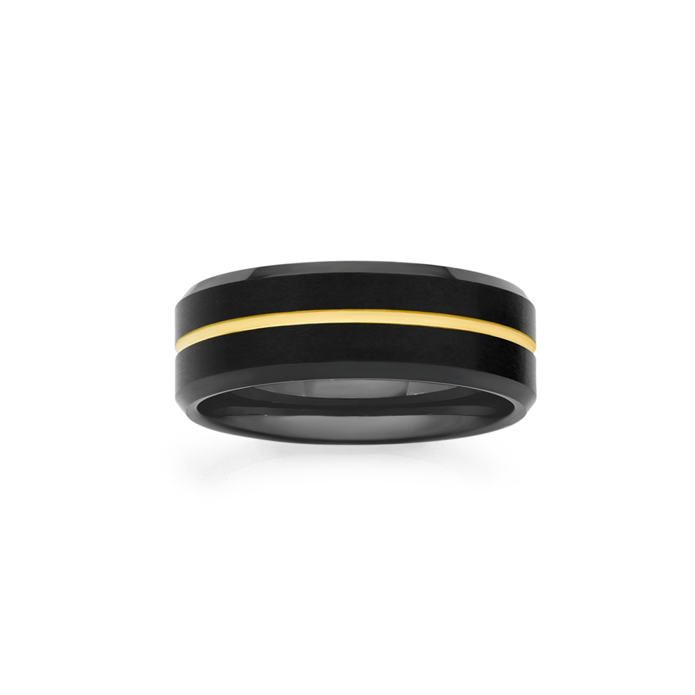 18K Rose Gold Ring Mens Wedding Band Black Tungsten Ring - 8mm Rose Go–  Pillar Styles