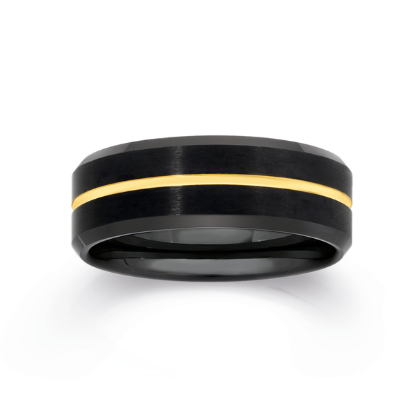 Tungsten Carbide Black Yellow Gold Centre Line Ring