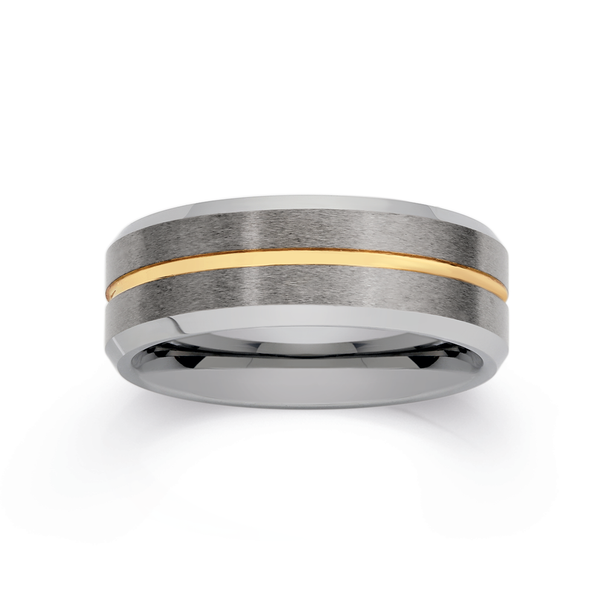 Tungsten Carbide Matte & Yellow Gold Plate Centre Line Ring