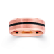 TUNGSTEN CARBIDE ROSE GOLD PLATE & BLACK CENTRE LINE RING